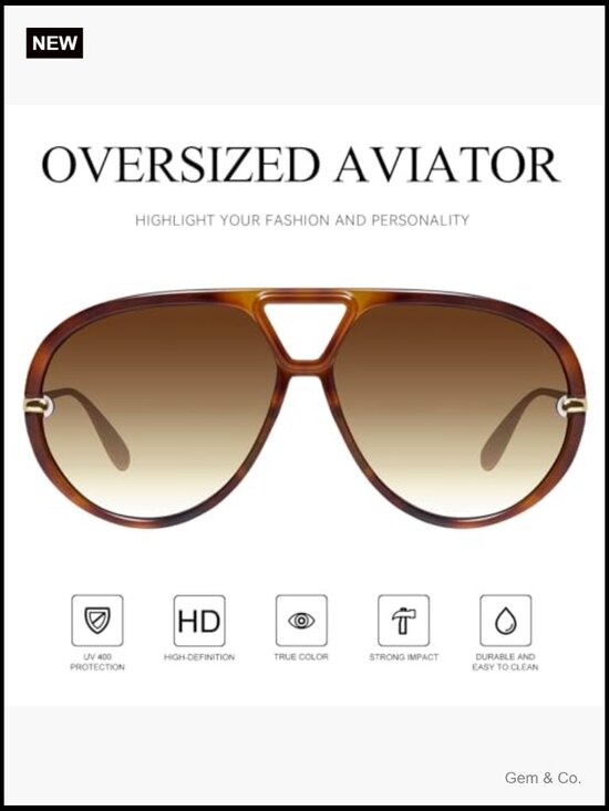 Oversized Aviator Sunglasses with UV400 Protection Retro Style main image 5